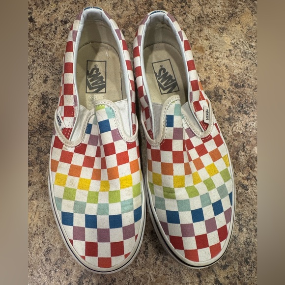 Rainbow Checkered Slip On Vans - Picture 1 of 7